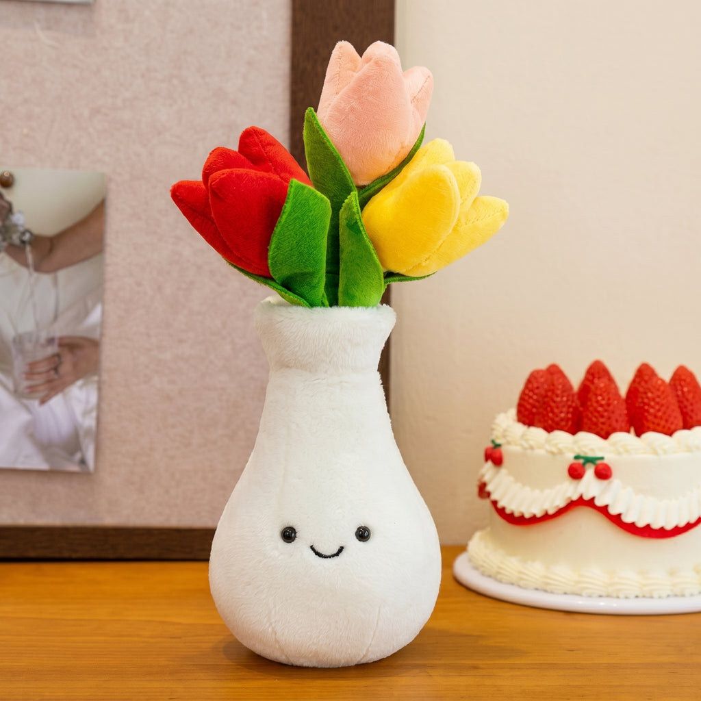 Cute Vase Plush Toy with Smiling Face | Succulent Tulip Plant Doll, Soft Potted Plant Claw Machine Decoration Gift