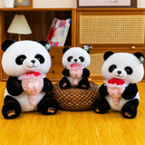 Cute Giant Panda Plush Toy Holding Flowers Soft Stuffed Animal Doll Romantic Gift for Girlfriend and Friends Ornament