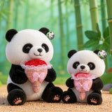 Cute Giant Panda Plush Toy Holding Flowers Soft Stuffed Animal Doll Romantic Gift for Girlfriend and Friends Ornament