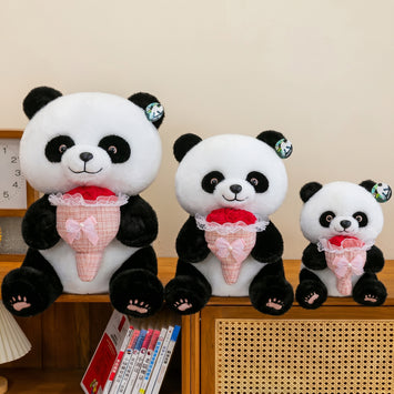 Cute Giant Panda Plush Toy Holding Flowers Soft Stuffed Animal Doll Romantic Gift for Girlfriend and Friends Ornament