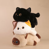 Cute Lying Cat Plush Toy, Three Colored Cat Plush, Siamese Cat Soft Toy, Black Cat Plush Doll, Healing Soothing Plush Toy, Birthday Gift Stuffed Animal, Soft Cat Companion Toy