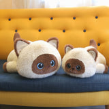 Cute Lying Cat Plush Toy, Three Colored Cat Plush, Siamese Cat Soft Toy, Black Cat Plush Doll, Healing Soothing Plush Toy, Birthday Gift Stuffed Animal, Soft Cat Companion Toy