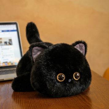 Cute Lying Cat Plush Toy, Three Colored Cat Plush, Siamese Cat Soft Toy, Black Cat Plush Doll, Healing Soothing Plush Toy, Birthday Gift Stuffed Animal, Soft Cat Companion Toy