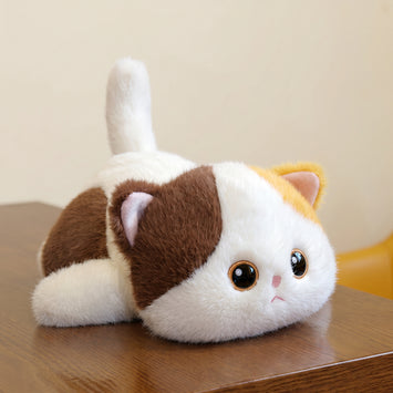 Cute Lying Cat Plush Toy, Three Colored Cat Plush, Siamese Cat Soft Toy, Black Cat Plush Doll, Healing Soothing Plush Toy, Birthday Gift Stuffed Animal, Soft Cat Companion Toy