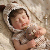 12 Inch 30cm Solid Silicone Reborn Baby Doll, Realistic Newborn Baby Doll, Hair Transplant Style Soft Silicone Doll, Closed Eyes Lifelike Baby Toy