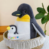 Cute Mother and Baby Penguin Plush Toy Bellyband Doll Soft Comfort Stuffed Animal Birthday Gift for Kids Bedside Decoration