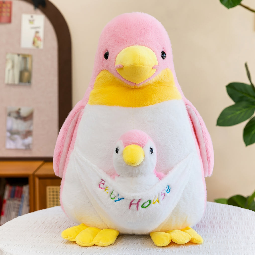 Cute Mother and Baby Penguin Plush Toy Bellyband Doll Soft Comfort Stuffed Animal Birthday Gift for Kids Bedside Decoration