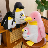 Cute Mother and Baby Penguin Plush Toy Bellyband Doll Soft Comfort Stuffed Animal Birthday Gift for Kids Bedside Decoration